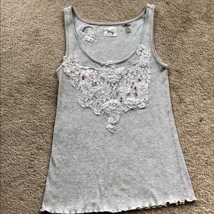 LinQ Los Angeles Sleeveless Tank Top, Gray & Lace